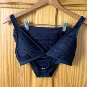 Black with stretch lace high waist Bikini set